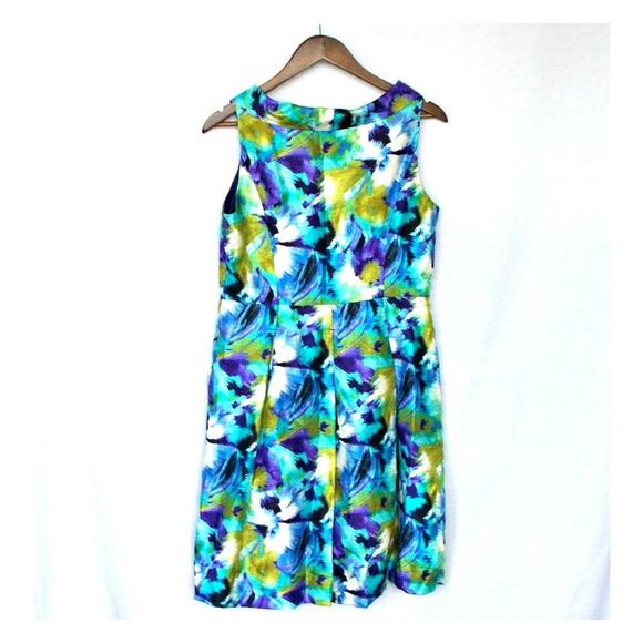 Kim Rogers Turquoise & Purple Abstract Print Dress Sz 12 - Picture 2 of 4